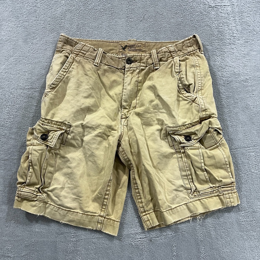 VTG‎ American Eagle Cargo Shorts 34 Classic Length Distressed Tan Y2K 90s
